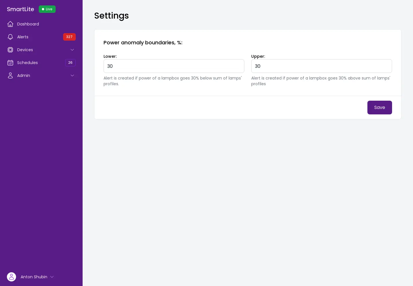 Admin settings
